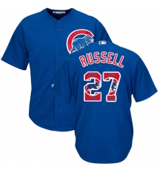 Men's Majestic Chicago Cubs #27 Addison Russell Authentic Royal Blue Team Logo Fashion Cool Base MLB Jersey