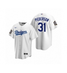 Men's Los Angeles Dodgers #31 Joc Pederson White 2020 World Series Replica Jersey