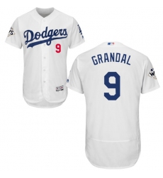Men's Majestic Los Angeles Dodgers #9 Yasmani Grandal Authentic White Home 2017 World Series Bound Flex Base MLB Jersey