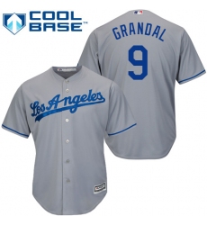 Youth Majestic Los Angeles Dodgers #9 Yasmani Grandal Replica Grey Road Cool Base MLB Jersey