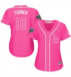 Women's Majestic Los Angeles Dodgers #10 Justin Turner Authentic Pink Fashion Cool Base 2018 World Series MLB Jersey