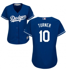Women's Majestic Los Angeles Dodgers #10 Justin Turner Authentic Royal Blue Alternate Cool Base MLB Jersey