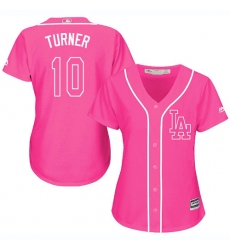 Women's Majestic Los Angeles Dodgers #10 Justin Turner Replica Pink Fashion Cool Base MLB Jersey