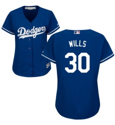 Women's Majestic Los Angeles Dodgers #30 Maury Wills Authentic Royal Blue Alternate Cool Base MLB Jersey