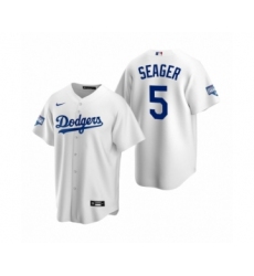 Men's Los Angeles Dodgers #5 Corey Seager White MVP 2020 World Series Champions Replica Jersey