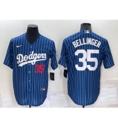 Men's Los Angeles Dodgers #35 Cody Bellinger Number Red Navy Blue Pinstripe Stitched MLB Cool Base Nike Jersey