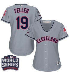 Women's Majestic Cleveland Indians #19 Bob Feller Authentic Grey Road 2016 World Series Bound Cool Base MLB Jersey