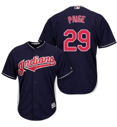 Youth Majestic Cleveland Indians #29 Satchel Paige Authentic Navy Blue Alternate 1 Cool Base MLB Jersey