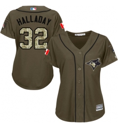 Women's Majestic Toronto Blue Jays #32 Roy Halladay Replica Green Salute to Service MLB Jersey
