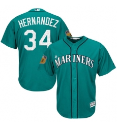 Youth Majestic Seattle Mariners #34 Felix Hernandez Authentic Aqua 2017 Spring Training Cool Base MLB Jersey