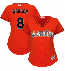 Women's Majestic Miami Marlins #8 Andre Dawson Replica Orange Alternate 1 Cool Base MLB Jersey