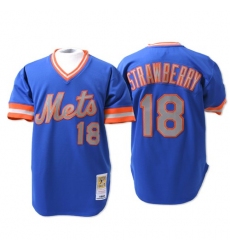 Men's Mitchell and Ness New York Mets #18 Darryl Strawberry Authentic Blue Throwback MLB Jersey