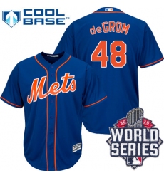 Men's Majestic New York Mets #48 Jacob deGrom Replica Royal Blue Alternate Home Cool Base 2015 World Series MLB Jersey
