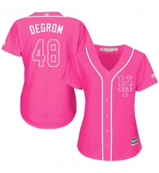 Women's Majestic New York Mets #48 Jacob deGrom Authentic Pink Fashion Cool Base MLB Jersey