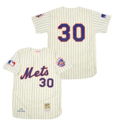 Men's Mitchell and Ness 1969 New York Mets #30 Nolan Ryan Replica Cream Throwback MLB Jersey