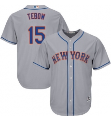 Youth Majestic New York Mets #15 Tim Tebow Authentic Grey Road Cool Base MLB Jersey