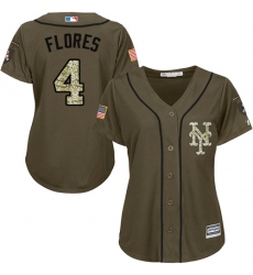 Women's Majestic New York Mets #4 Wilmer Flores Authentic Green Salute to Service MLB Jersey