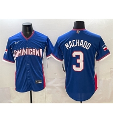 Men's Dominican Republic Baseball #3 Manny Machado Royal 2026 World Baseball Classic Road Stadium Stitched Jersey