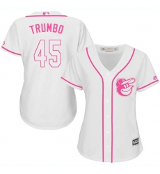 Women's Majestic Baltimore Orioles #45 Mark Trumbo Authentic White Fashion Cool Base MLB Jersey