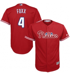 Youth Majestic Philadelphia Phillies #4 Jimmy Foxx Replica Red Alternate Cool Base MLB Jersey