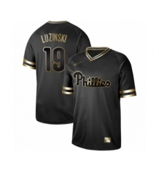 Men's Philadelphia Phillies #19 Greg Luzinski Authentic Black Gold Fashion Baseball Jersey