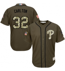 Youth Majestic Philadelphia Phillies #32 Steve Carlton Replica Green Salute to Service MLB Jersey