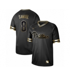 Men's Philadelphia Phillies #8 Juan Samuel Authentic Black Gold Fashion Baseball Jersey