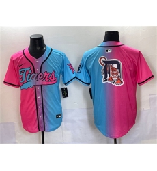 Men's Detroit Tigers Team Big Logo Pink Blue Limited Stitched Baseball Jersey