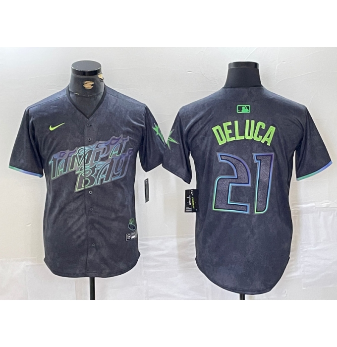 Men's Tampa Bay Rays #21 Jonny DeLuca Charcoal 2024 City Connect Limited Stitched Jersey