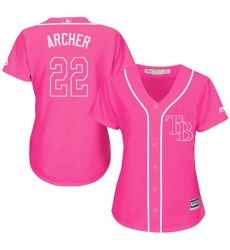 Women's Majestic Tampa Bay Rays #22 Chris Archer Authentic Pink Fashion Cool Base MLB Jersey