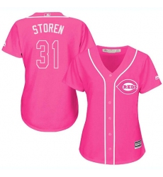 Women's Majestic Cincinnati Reds #31 Drew Storen Authentic Pink Fashion Cool Base MLB Jersey