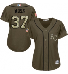 Women's Majestic Kansas City Royals #37 Brandon Moss Replica Green Salute to Service MLB Jersey