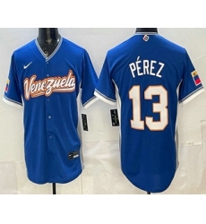 Men's Venezuela #13 Salvador Perez Blue 2026 World Baseball Classic Cool Base Jersey