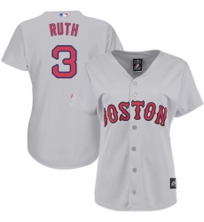 Women's Majestic Boston Red Sox #3 Babe Ruth Replica Grey Road MLB Jersey