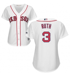 Women's Majestic Boston Red Sox #3 Babe Ruth Replica White Home MLB Jersey