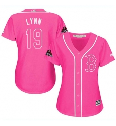 Women's Majestic Boston Red Sox #19 Fred Lynn Authentic Pink Fashion 2018 World Series Champions MLB Jersey