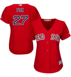 Women's Majestic Boston Red Sox #27 Carlton Fisk Authentic Red Alternate Home MLB Jersey