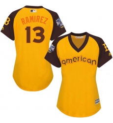 Women's Majestic Boston Red Sox #13 Hanley Ramirez Authentic Yellow 2016 All-Star American League BP Cool Base MLB Jersey