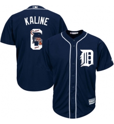 Men's Majestic Detroit Tigers #6 Al Kaline Authentic Navy Blue Team Logo Fashion Cool Base MLB Jersey
