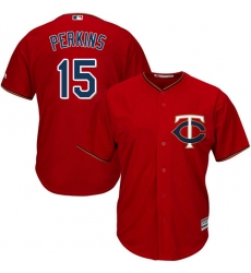 Youth Majestic Minnesota Twins #15 Glen Perkins Authentic Scarlet Alternate Cool Base MLB Jersey