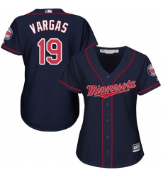 Women's Majestic Minnesota Twins #19 Kennys Vargas Replica Navy Blue Alternate Road Cool Base MLB Jersey