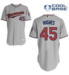 Men's Majestic Minnesota Twins #45 Phil Hughes Replica Grey Road Cool Base MLB Jersey