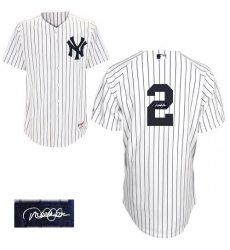 Men's Majestic New York Yankees #2 Derek Jeter Authentic White Home Autographed MLB Jersey