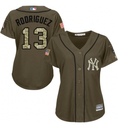 Women's Majestic New York Yankees #13 Alex Rodriguez Authentic Green Salute to Service MLB Jersey