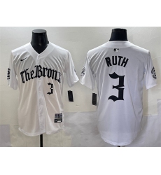 Men's New York Yankees #3 Babe Ruth White 'Gothic Legacy Edition' Vapor Premier Limited Stitched Baseball Jersey