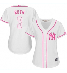 Women's Majestic New York Yankees #3 Babe Ruth Authentic White Fashion Cool Base MLB Jersey