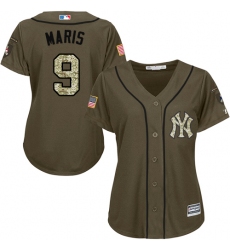 Women's Majestic New York Yankees #9 Roger Maris Authentic Green Salute to Service MLB Jersey