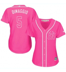Women's Majestic New York Yankees #5 Joe DiMaggio Replica Pink Fashion Cool Base MLB Jersey