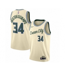 Women's Milwaukee Bucks #34 Giannis Antetokounmpo Swingman Cream Basketball Jersey - 2019 20 City Edition