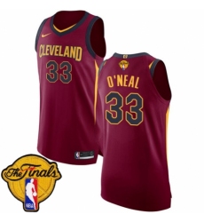 Men's Nike Cleveland Cavaliers #33 Shaquille O'Neal Authentic Maroon 2018 NBA Finals Bound NBA Jersey - Icon Edition